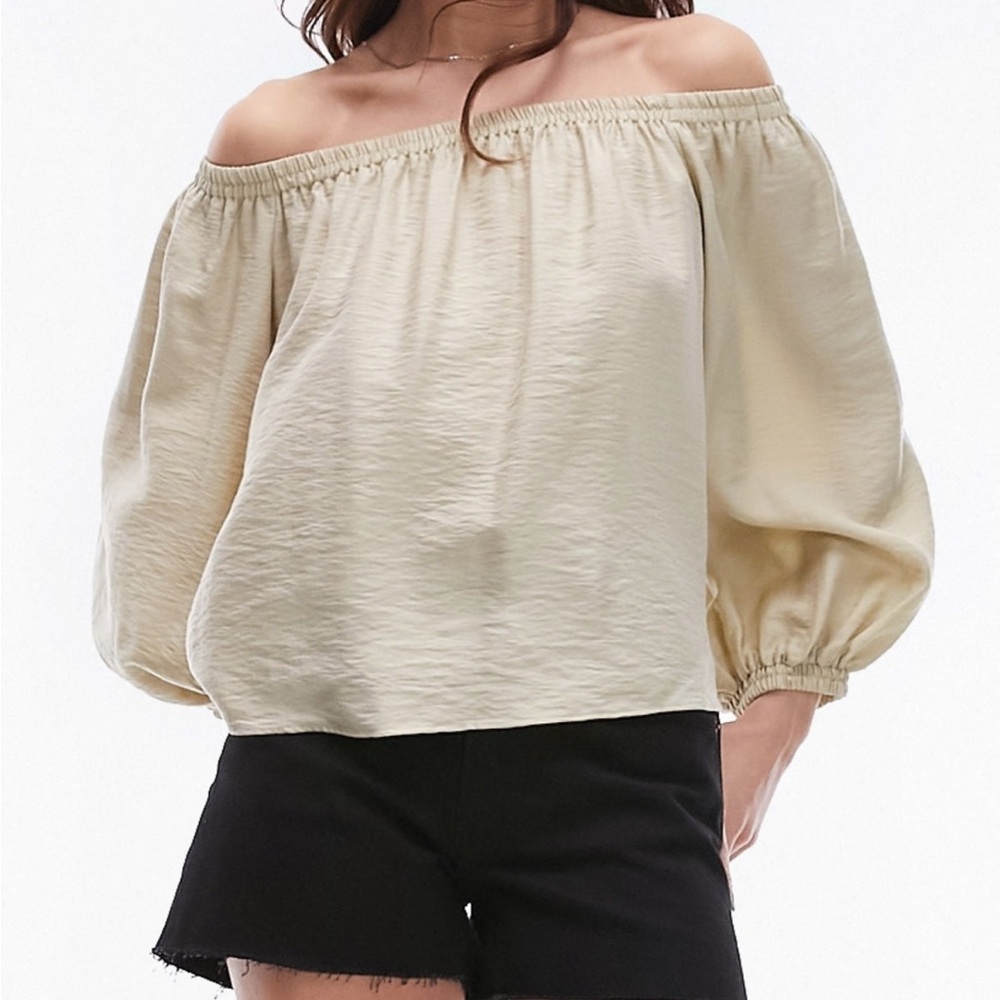 Topshop balloon sleeve bardot top in sage green size US 6 Nordstrom